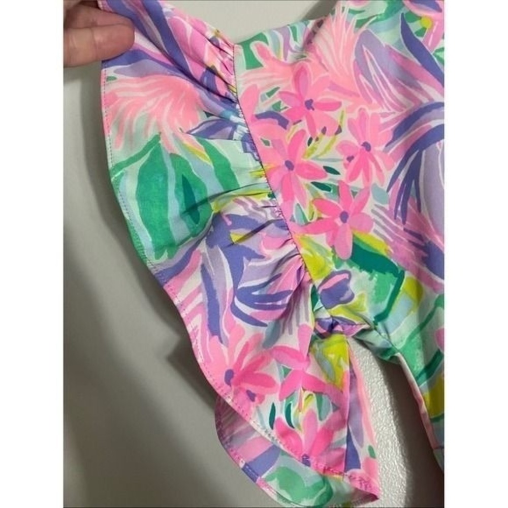 Lilly Pulitzer Dress Rayon Tropical Floral Ruffle Sleeve 8 Preppy Vacation - Picture 3 of 11